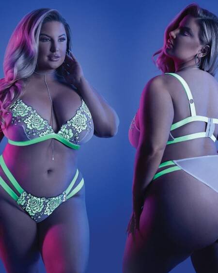 Fantasy Lingerie Glow Night Vision Bralette & Panty-Neon Green QUEEN-Boxed