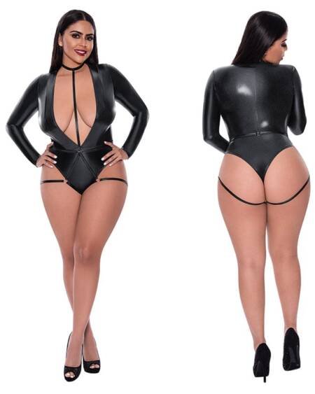 Magic Silk Teddy With Harness Caging-Black QUEEN-Boxed