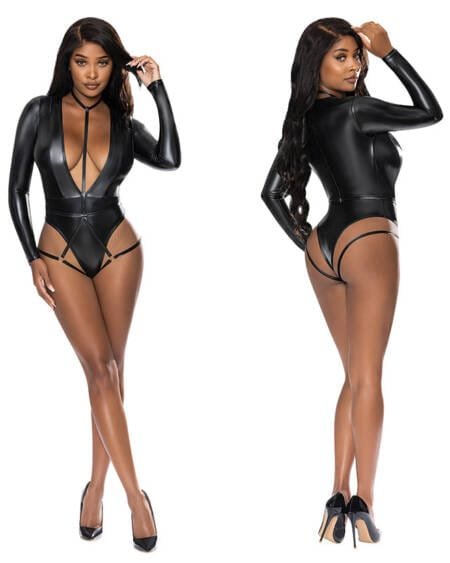 Magic Silk Teddy With Harness Caging-Black S/M-Boxed