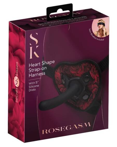 Secret Kisses Rosegasm Heart Shape Strap On Harness with 5