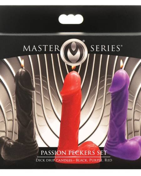 Master Series Passion Peckers Candle Set of 3-Black, Red, Purple