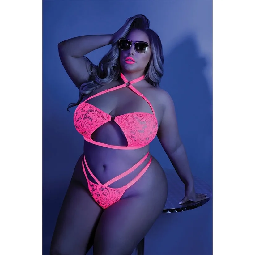 Fantasy Lingerie Glow Lights Off Bralette & Panty-Neon Pink Queen-Boxed - Image 2