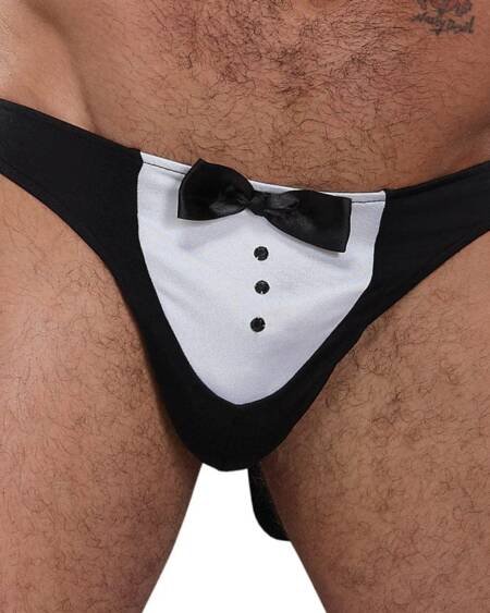 Male Power Novelty Ma”tre D' Thong-Black One Size-Boxed