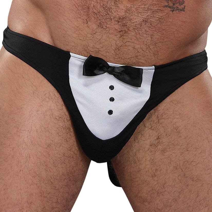 Male Power Novelty Ma”tre D' Thong-Black One Size-Boxed