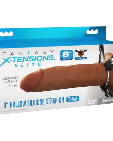Fantasy X-Tensions Elite Silicone Hollow Strap On-Brown 8"