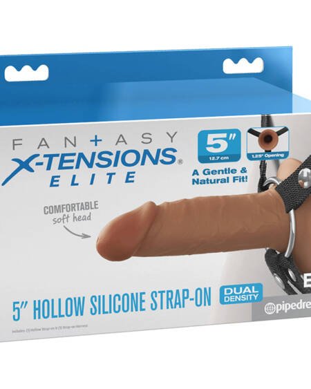 Fantasy X-Tensions Elite Hollow Strap On Dual Density Brown 5"