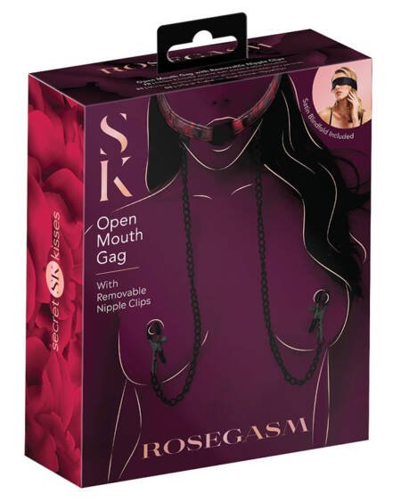 Secret Kisses Rosegasm Open Mouth Gag with Removeable Nipple Clips